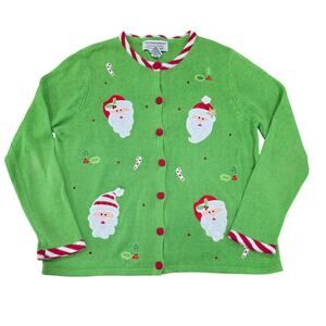 Tiara International Christmas Collection Womens Santa Cardigan Green size Medium